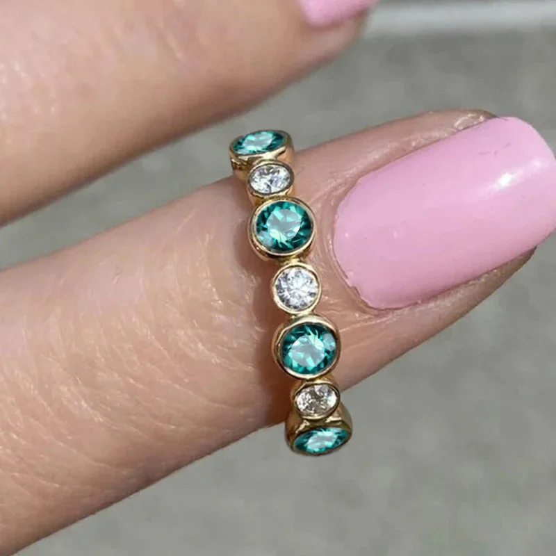 Anillos finos de circón blanco y verde para mujer, minimalista, de una sola fila, Color dorado y plateado, alianzas de boda para fiesta, regalos de joyería