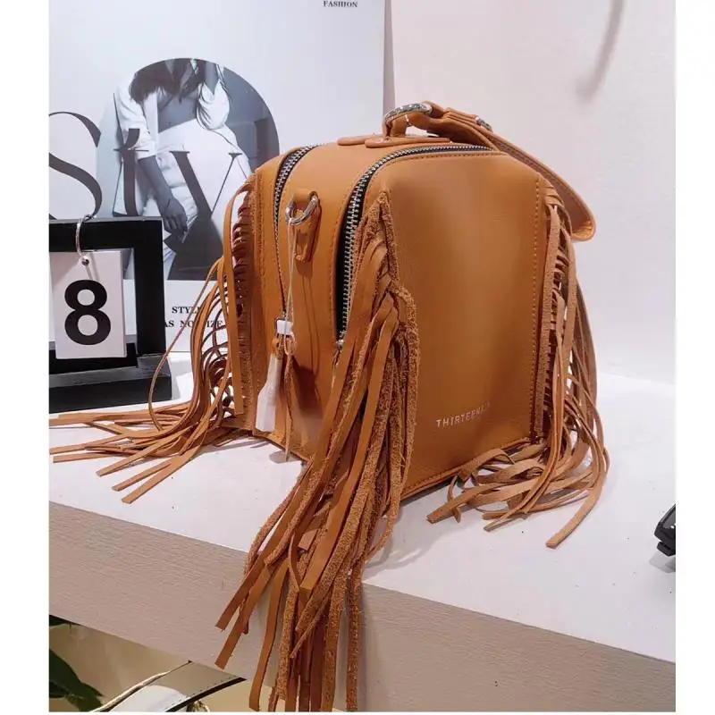 European And American Fashion Tassel Snake Pattern Women's Bag With Personalized Motorcycle Style Single Shoulder Crossbody Bag