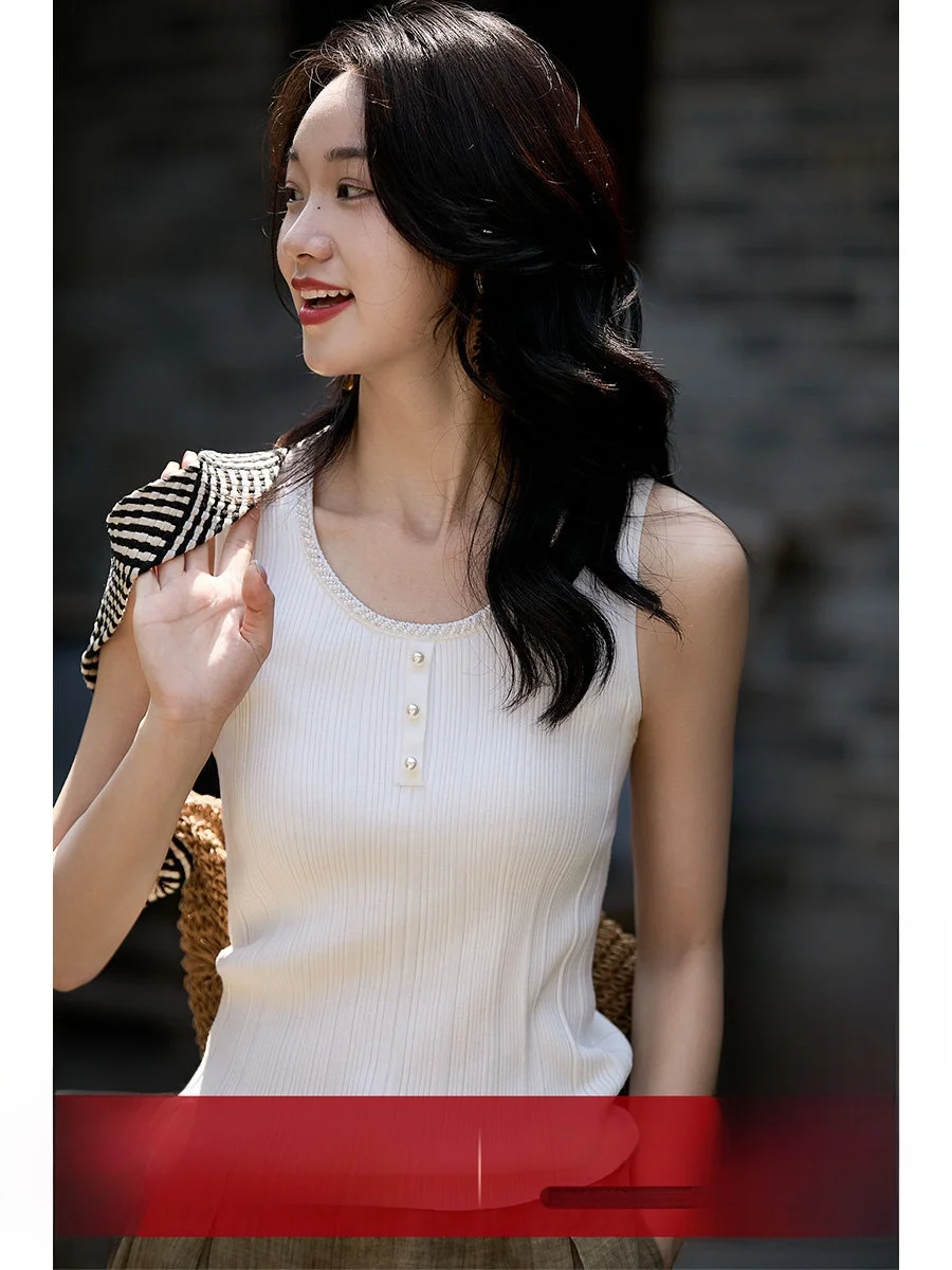 

Xhange Pearl Luster Irregular Pattern 6 Needle round Ne Vest Women's Slim Fit Faion Commute Sle Single Piece Vest