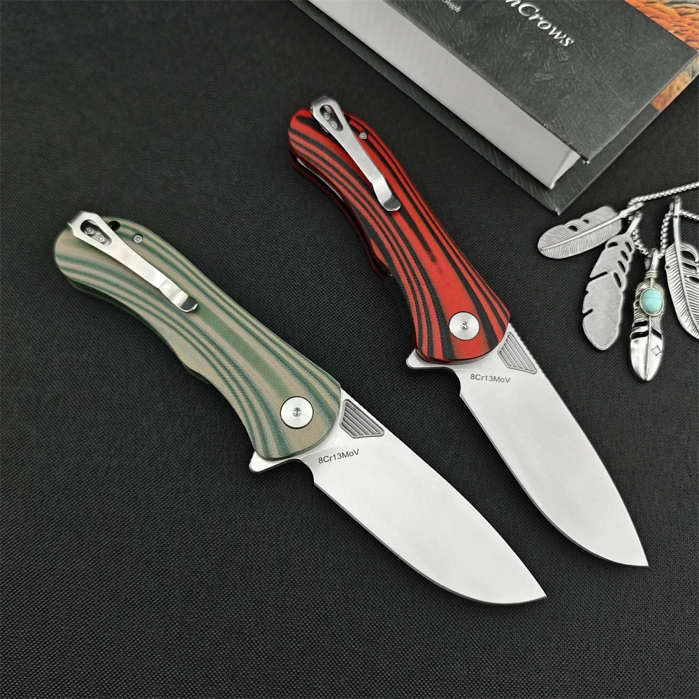 HUAAO GC001 Flipper Folding Pocket Knife 8Cr13Mov Blade G10 Handles Rescue Utility Tactical Knives Safety Hunting EDC Multitool