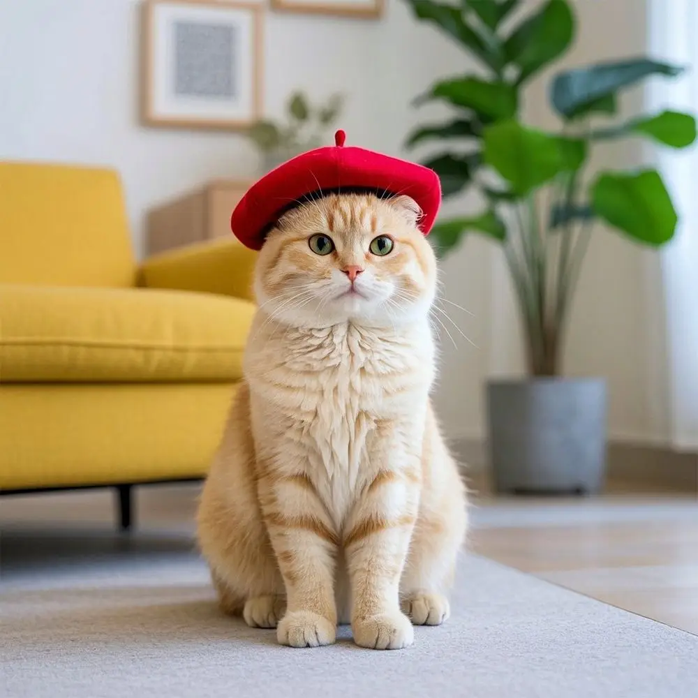 

Durable Cute Cat Beret Hat Fashionable Breathable Cat Dog Caps Comfortable Red Black Pet Headwear Outdoor Indoor