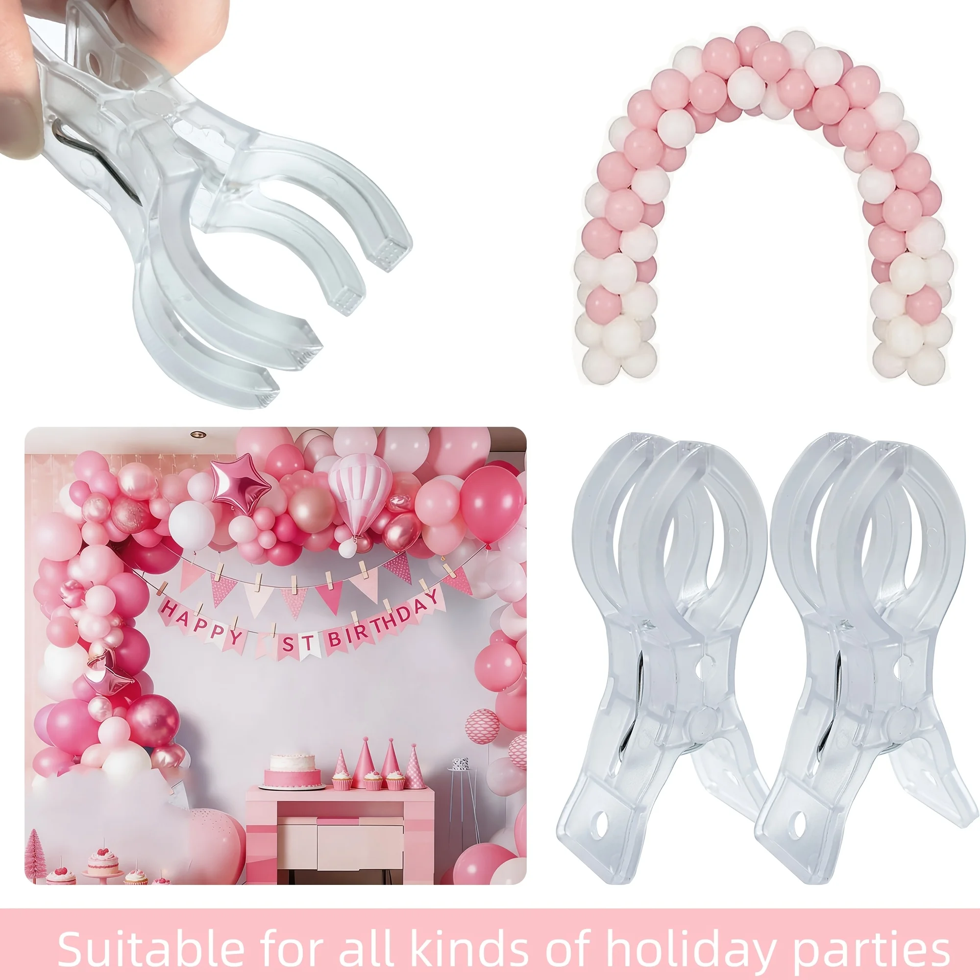 5pcs 3.5 Inch Heavy Duty Spring Clamp,Transparent Plastic Multipurpose Clip for Balloon Arch Backdrop Fixing,Photography Studio