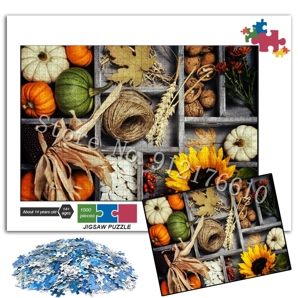 

Sunflower Landscape Jigsaw Puzzles 1000 Pieces Pumpkin Walnut Foods Paper Puzzles Family Games Decompress Educational Adult Toys