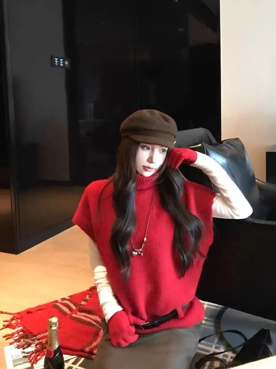 

Cozy Wool High Ne Knitted Sweater Cowl Ne Sweater Layering Aosphere Belted Casual Loose Fit Soft Polyester Winter Women...