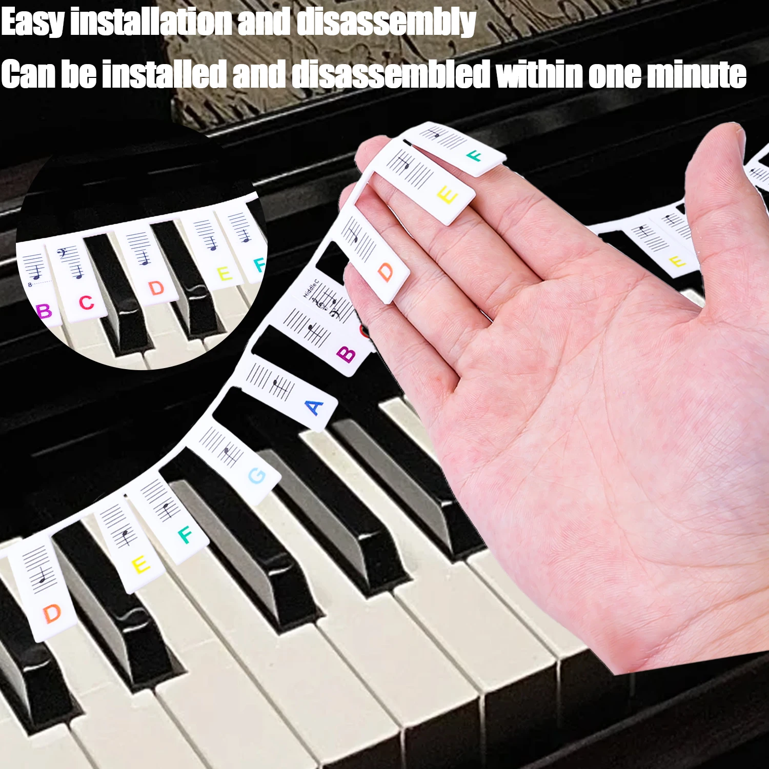 61/88 Key Silicone Piano Keyboard Sticker Detachable Electronic Piano Keyboard Note Label Kids Staff Beginner's Guide Sticker