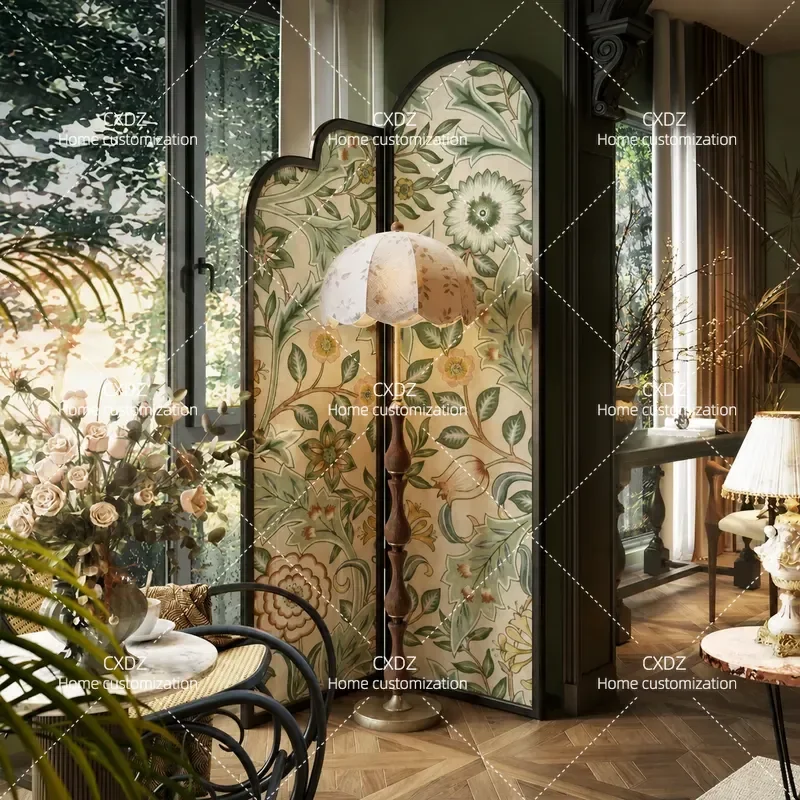 French Style Folding Screen Room Divider Portable Partition Wall for Living Room Entrance Modern Simple Home Decor Background