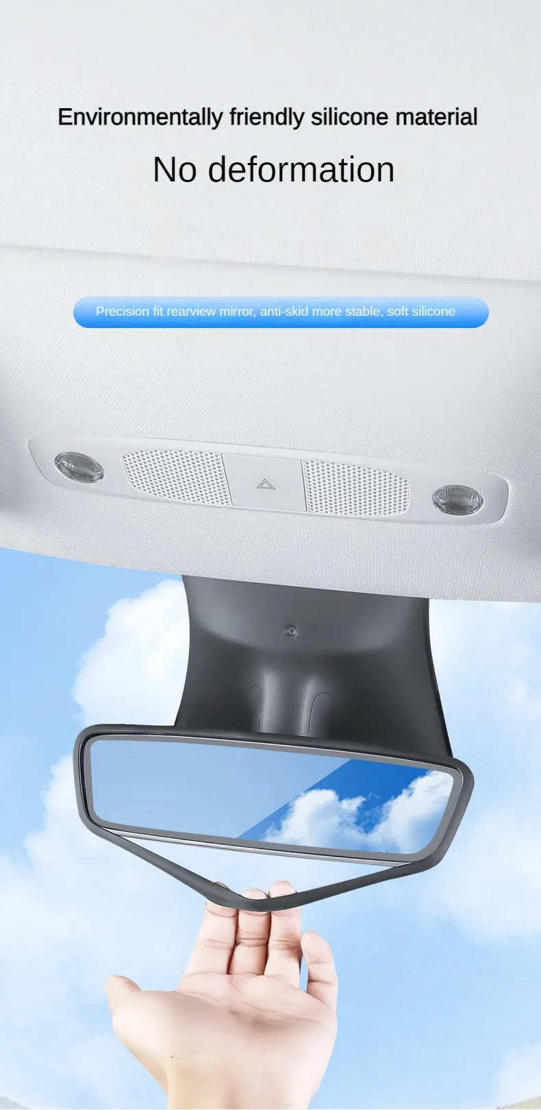 Rückspiegel-Schutzrahmenabdeckung für Tesla Model 3 Y Juniper Highland 2026 2025-2020 Mittelkonsole Rückspiegelverkleidung Silikon – Detail 4