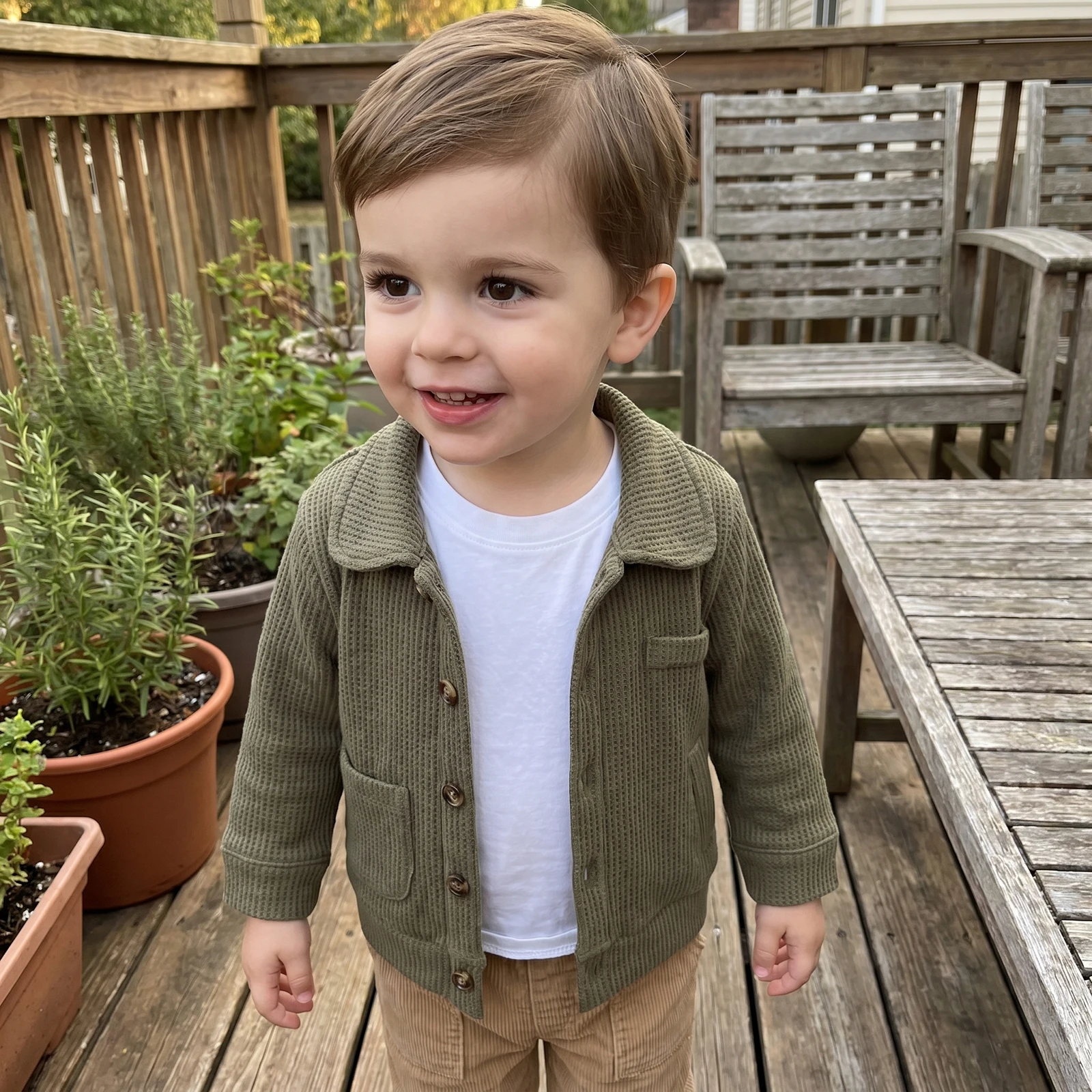 Autumn Winter Vintage Toddler Kids Baby Boys Girls Jackets Waffle Solid Color Button-up Long Sleeve Collared Coats with Pockets