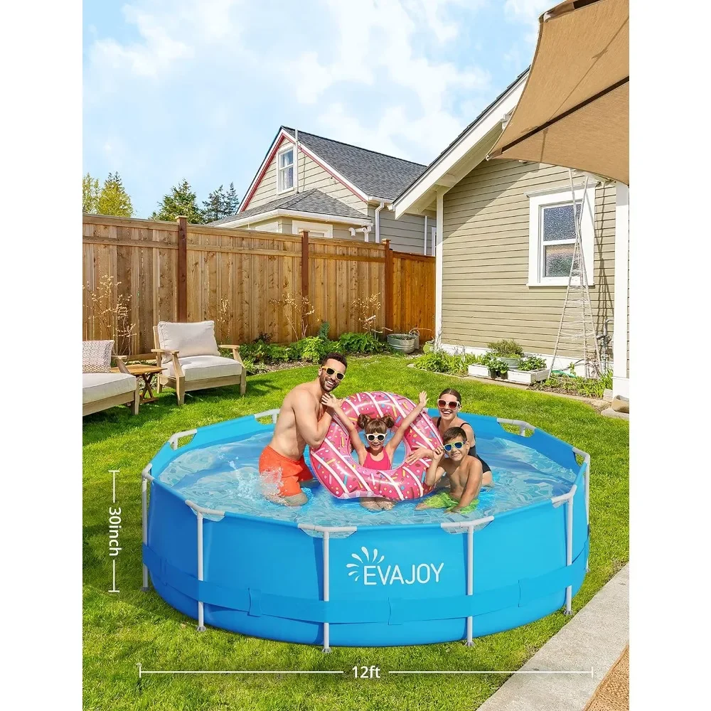 Outdoor Bathtub, 12 Foot X 30 Inch Metal Frame Swimming Pool, Outdoor Circular Above Ground Swimming Pool