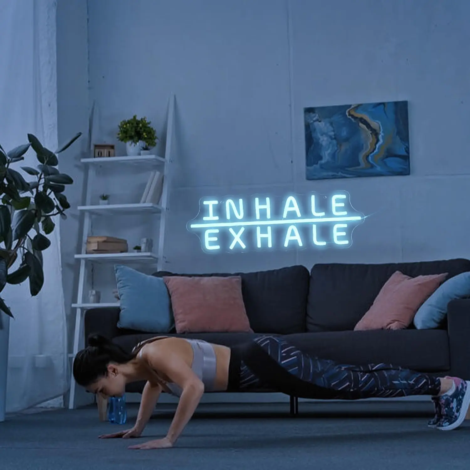 Inhale Exhale Neon Sign Yoga Neon Sign for Wall Art Decoration Ice Blue Neon Light for Pilates Art Neon Gym Sign Yoga studio