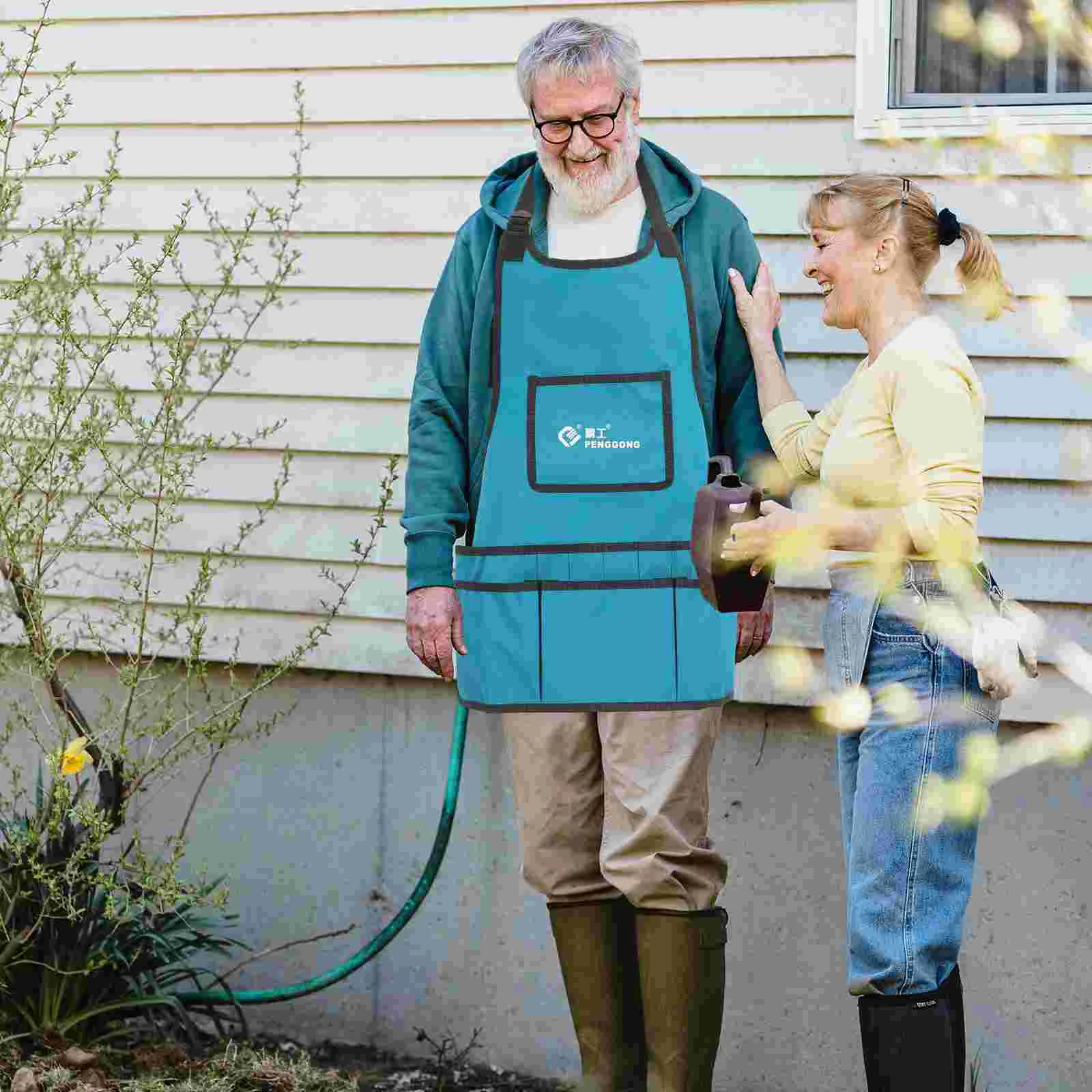 Gardening Apron Garden Tools Storage Apron Sleeveless Toolkit Apron for Man Woman (Sky-blue) worker apron