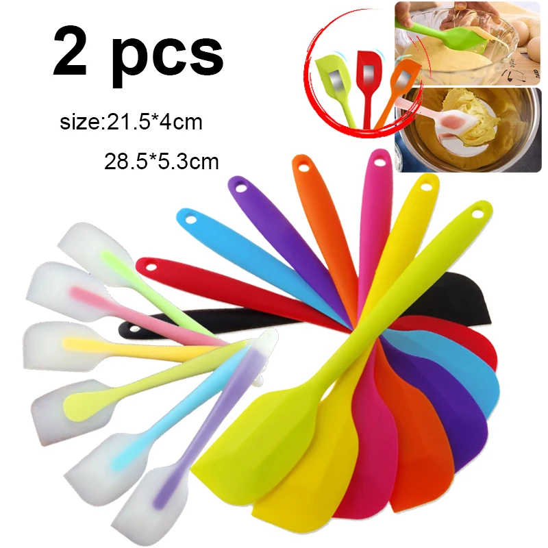 

2pcs Cream Spatula Cake Cream Silicone Translucent Head Scraper Baking Cake Tool Silicone Spatula Small Nonstick Cookware