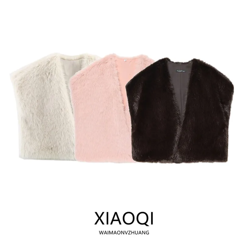 

Winter New Arrival Women's ort-Sve Faux Fur Vest Ultra-ort Length Stand Fit European Sle Ladies' ort Outerwear
