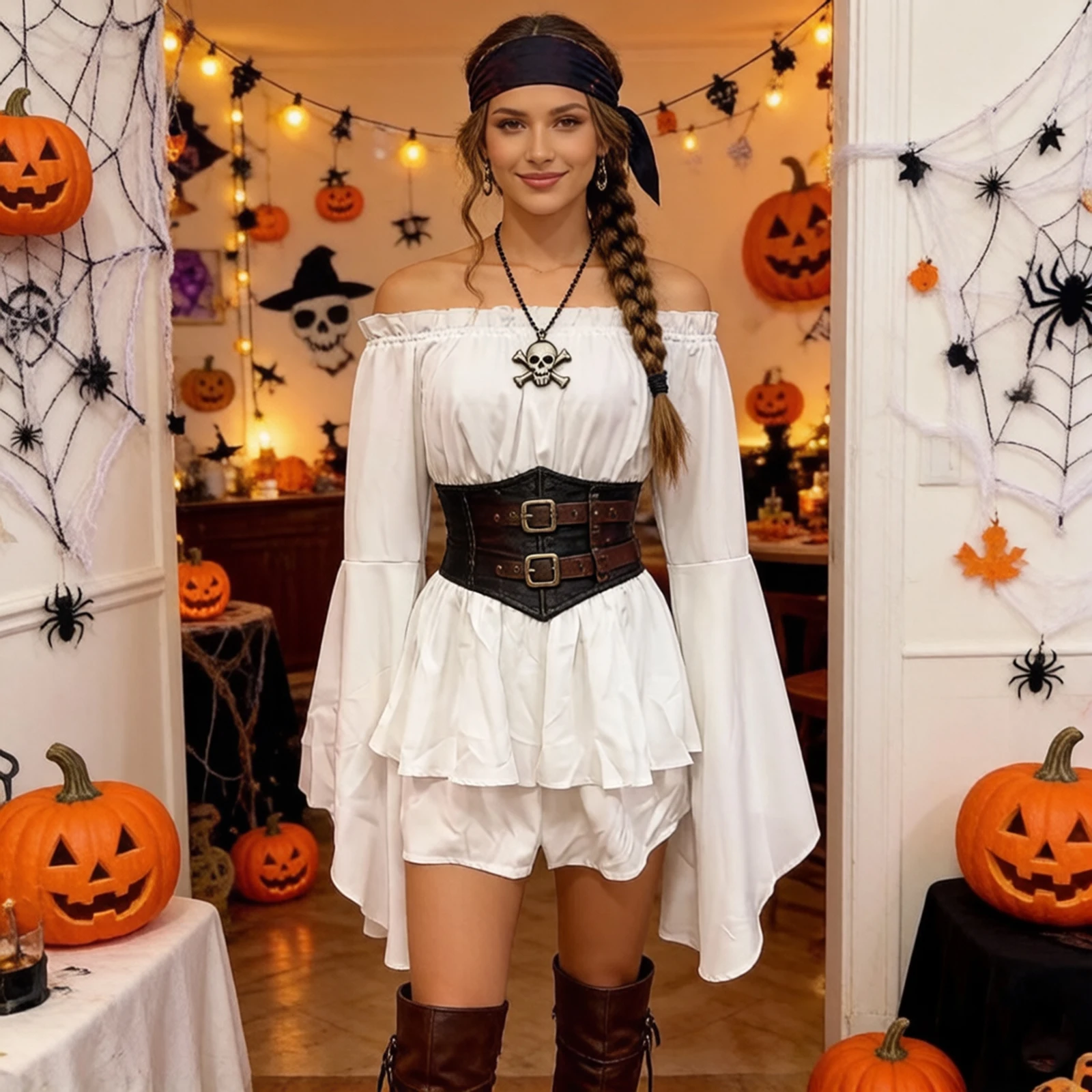 Women Flowy Shorts Romper Off Shoulder Long Flare Sleeve Cinched Waist Ruffled Jumpsuit for Daily Party Club Halloween Costume view 3