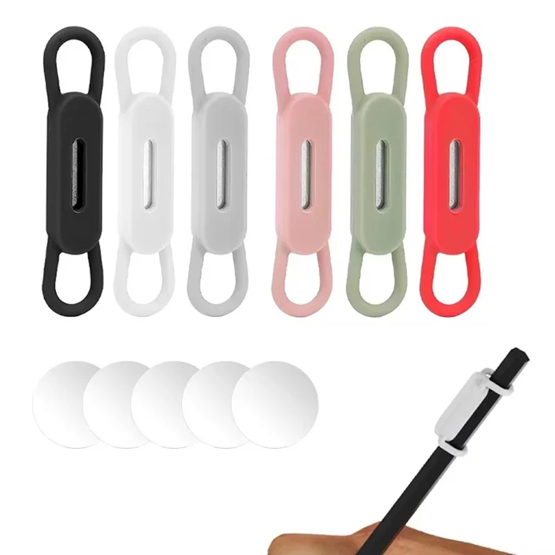 

2/6pcs Magnetic Pen Pencil Holder Colorful Elastic Band Pen Holder Vintage Portable Adjustable Pen Stand Tablet Touch Pen Clips
