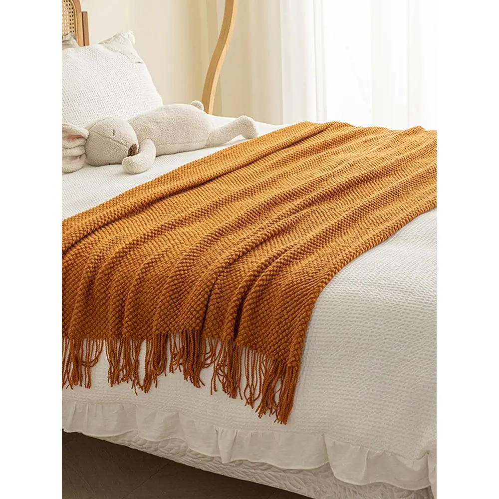 

Однотонное вязаное одеяло, акриловое прямоугольное одеяло в скандинавском стиле для офиса и дивана, одеяло для кондиционированных помещений, покрывало на изножье кровати, Sha