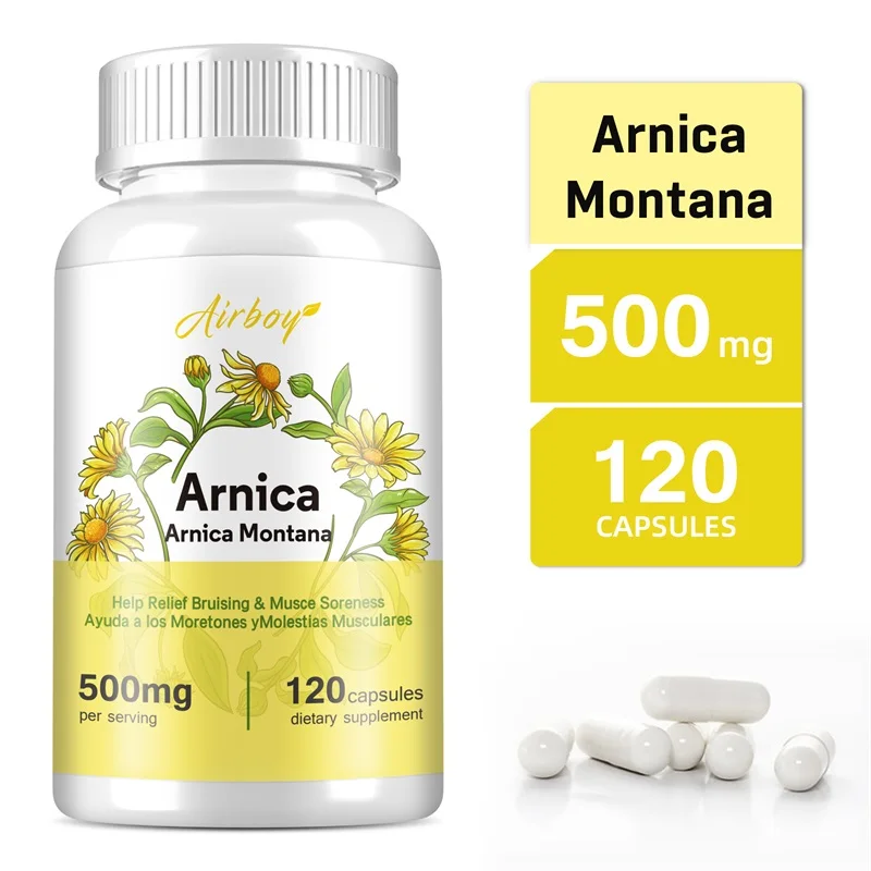 Cápsulas de Arnica 500 mg: alivia el hematomas y la hinchazón, promueve la recuperación muscular y alivia los dolores y los dolores menores
