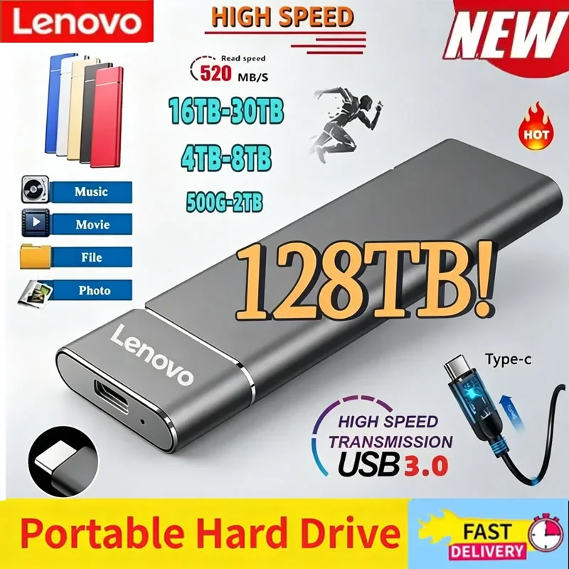 

Портативный SSD-накопитель Lenovo Mini SSD 256 ТБ 1 ТБ 2 ТБ, высокоскоростной оригинальный SSD-накопитель USB 3.0, внешний жесткий диск для компьютера и ноутбука
