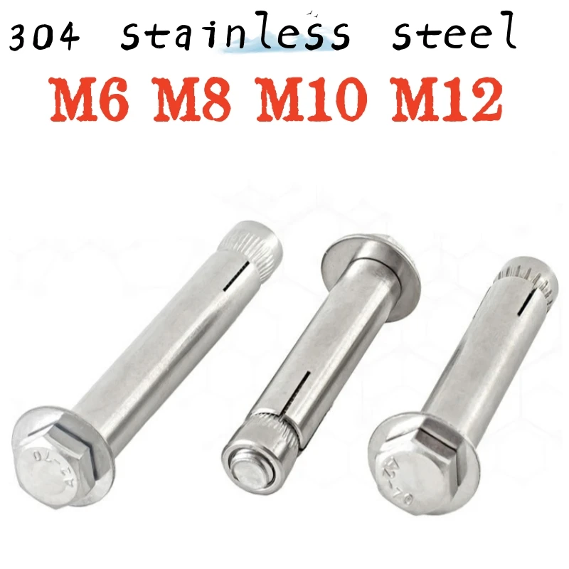 1/2/3pcs M6 M8 M10 M12 External Hexagon Expansion Bolts 304 Stainless Steel Sleeve Anchor Set External Hexagon Expansion Screw