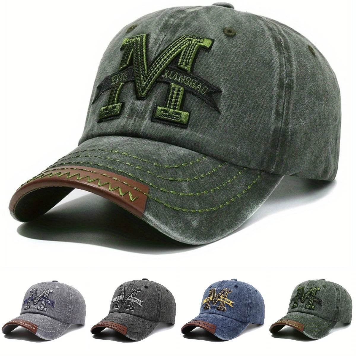 

Man Embroidery of Letter M Duckbill Hatfashionable Washed Denim Distressed Baseball Hat Camping Fishing Outdoor Sunshade Dad Hat