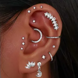 Pendiente de aro de acero inoxidable para mujer, Piercing de cartílago de circonita cúbica, hélice Daith Conch Tragus Rook Lobe Ear Ring, joyería