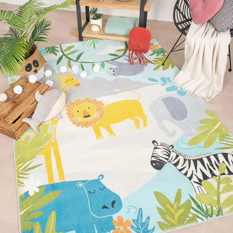 

Wildlife Hairy Nursery Play Mat For Children Animal Plush Kids Bedroom Rugs Lion Hippo Zebra Fluffy Carpet For Living Room