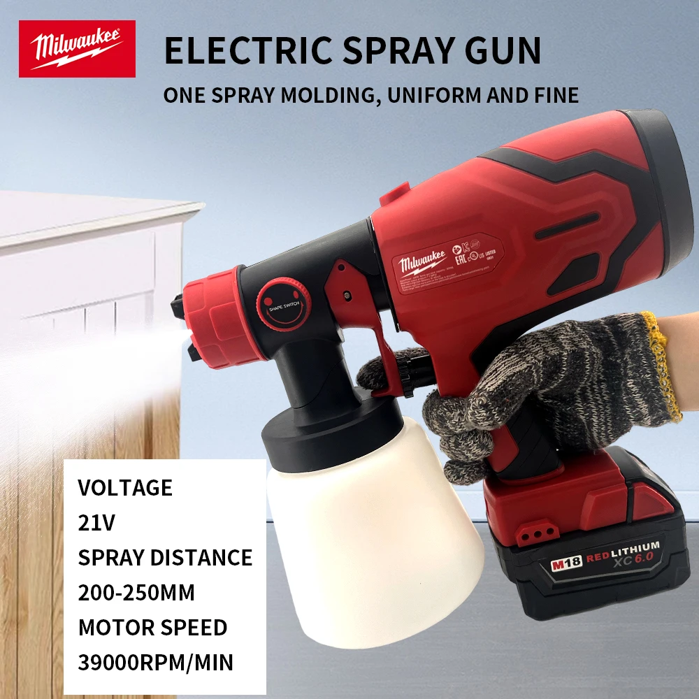 Milwaukee Electric Spray Gun Cordless Paint Sprayer Auto Furniture Steel Coating Airbrush Compatible Red Electric Spray 800ML