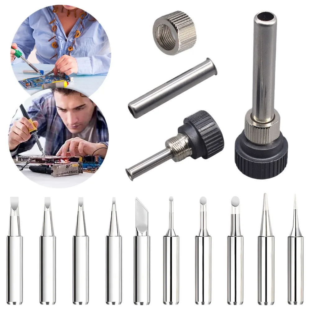 

11 Pcs Soldering Iron Tips W/ Welding Sleeve 900M Lead-Free Replaceable Soldering Tip Welding Tips Head Soldering Iron Head