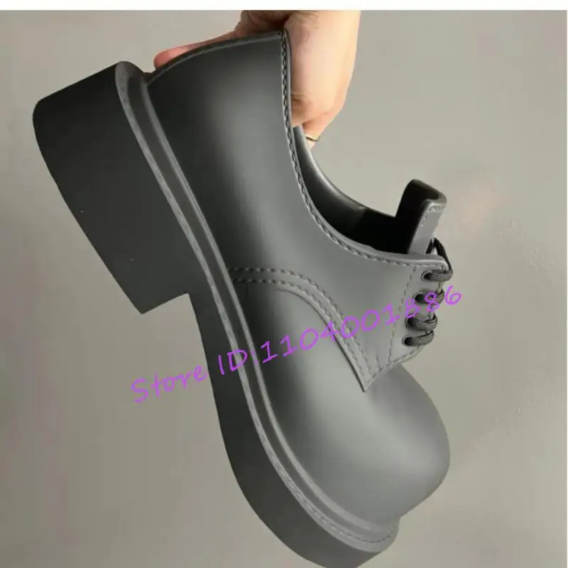 Big Head Derby Shoes for Men Women British Style Lace Up Leather Casual Shoes Brand Designer Thick Heel Women\'s Pumps Size 46