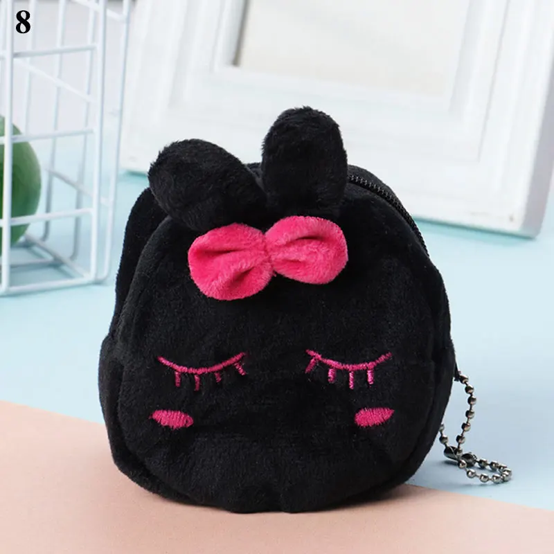 Porte-monnaie en peluche à fermeture éclair pour femme, sac à main en poudre, sac pour écouteurs, sac portefeuille, porte-clés, sacs pour dames, dessin animé