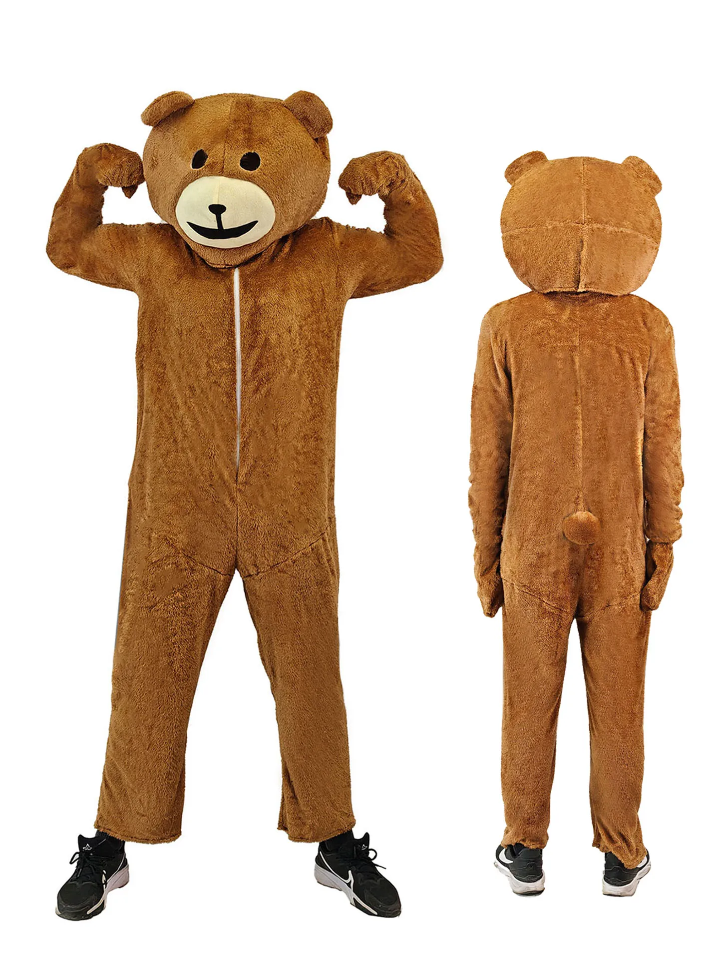 

Комбинезон-комбинезон с бурым медведем на Хэллоуин, костюм для выступлений с милым медведем для взрослых, наряд с изображением животного, наряд маленького медвежонка