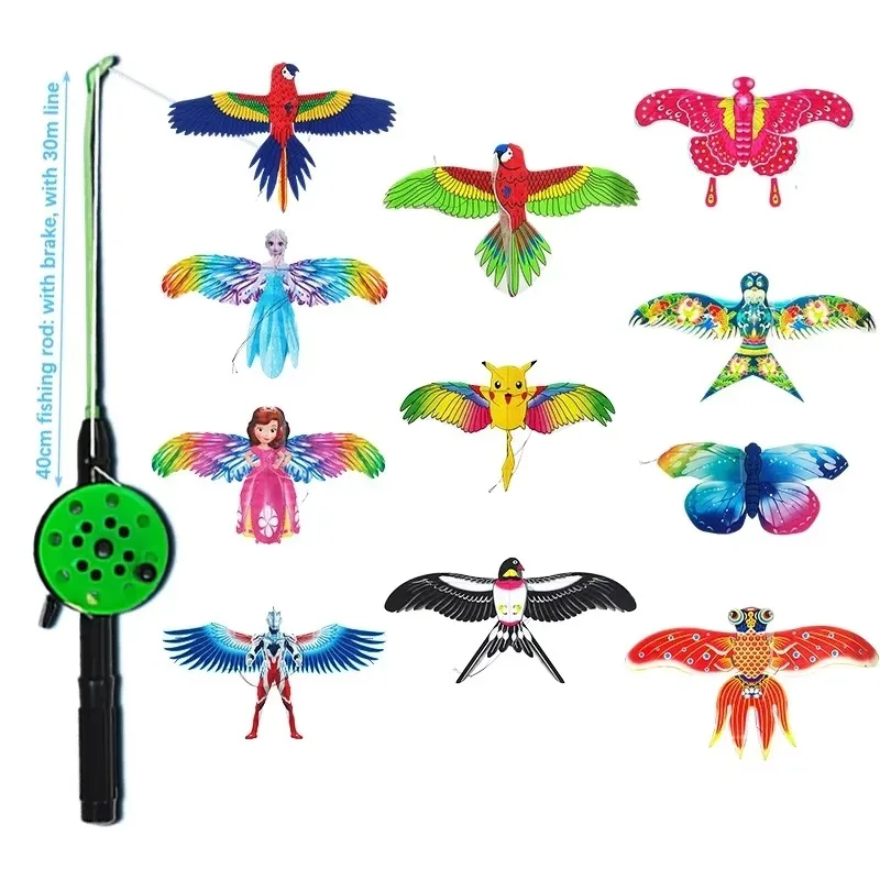 Cartoon Fish Butterfly Eagle Kite for Kids - Outdoor Flying Toy with Handle & 30m String Children's Beach Park Activity Gift