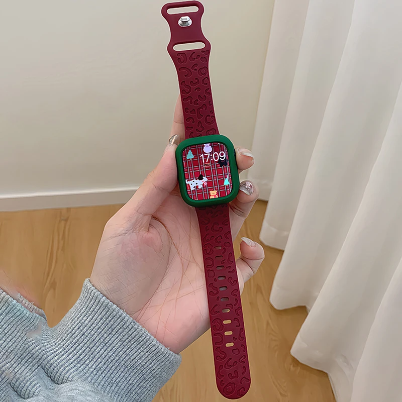 Ремешок силиконовый для Apple Watch 9 8 7 SE 6 5 4 3, вогнутый браслет с леопардовым принтом, аксессуары для iwatch 49 мм 45 44 42 мм 41 40 38 мм