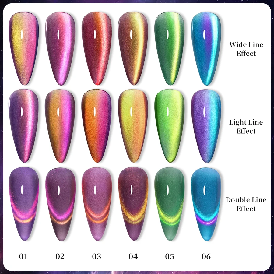 XEIJAYI 6Pcs 10Ml Cat Eye Gel Nail Polish Uv/Led Soak Off Gel Polish Nail Polishing Manicure Kit, Suitable For Nail Salon