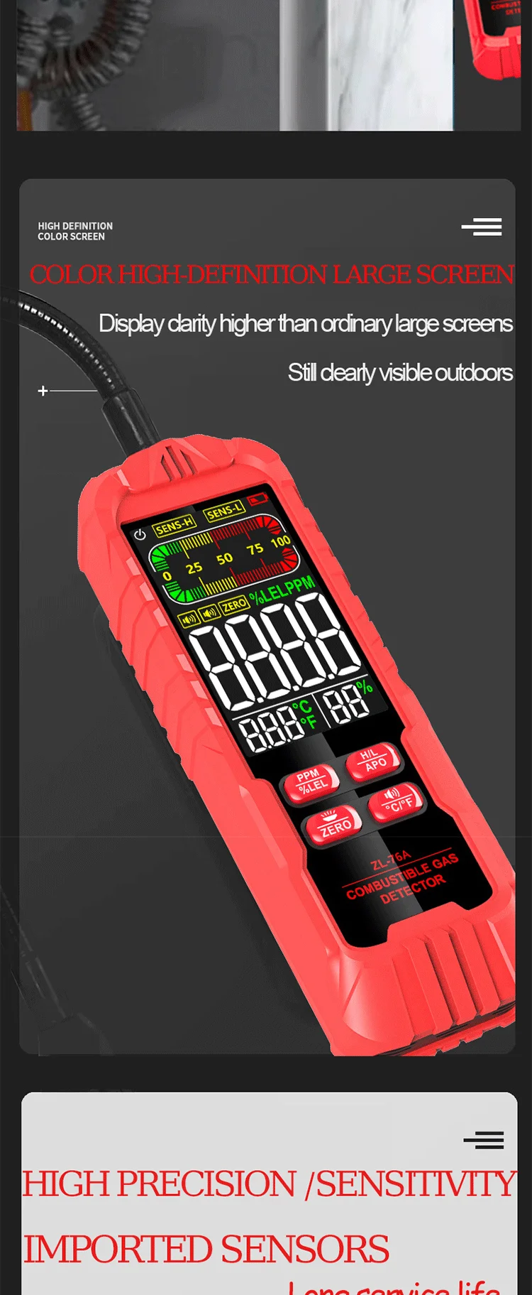 Detektor für brennbare Gase, tragbares Lademodell, Erdgas, Kohlegas, Leckagealarm, Lufttemperatur- und Luftfeuchtigkeitstest, 1 Set – Detail 5