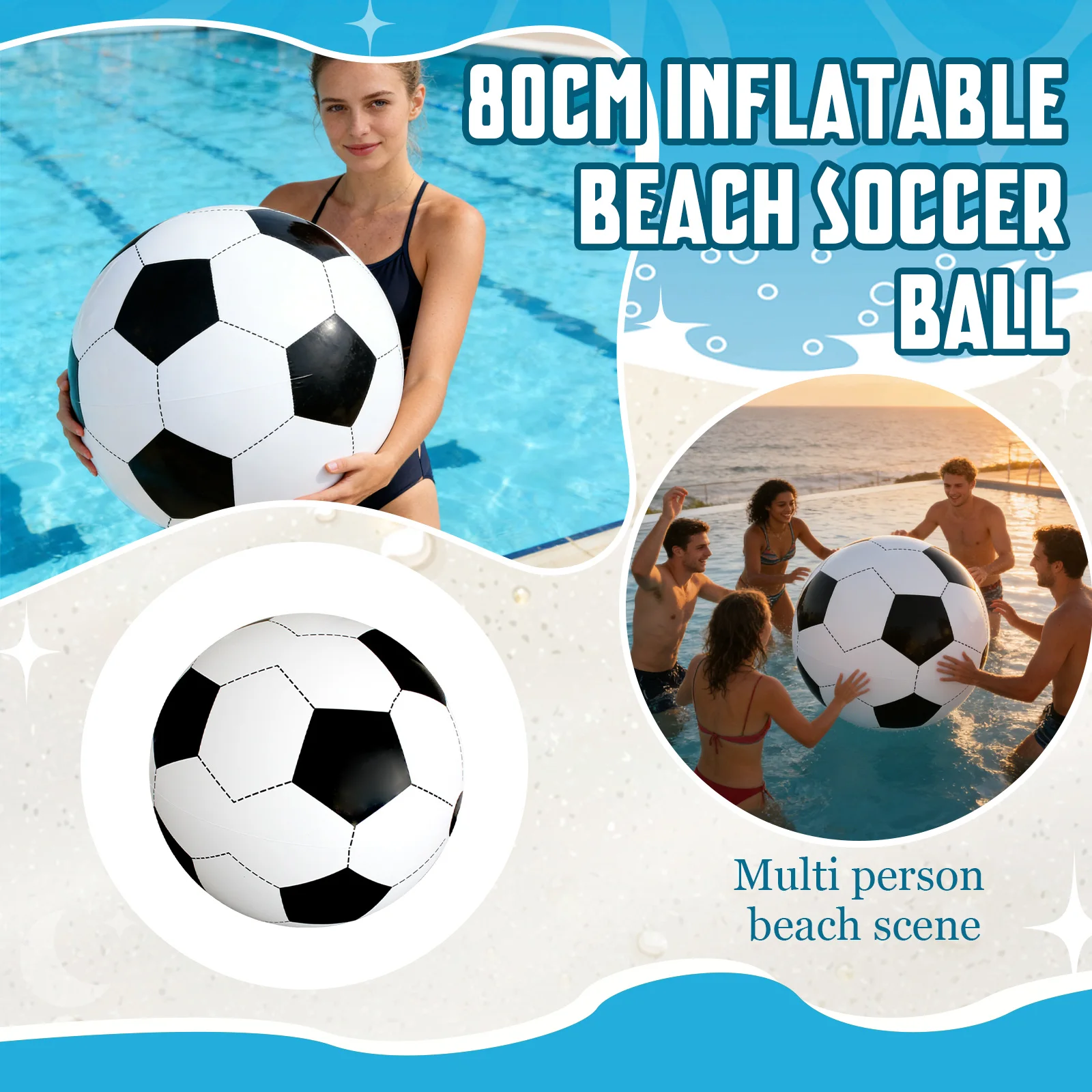 

80cm Large Inflatable Soccer Ball, Inflatable PVC Football, Outdoor Inflatable Beach Ball, Pool Fun Inflatable Soccer Ball Toy
