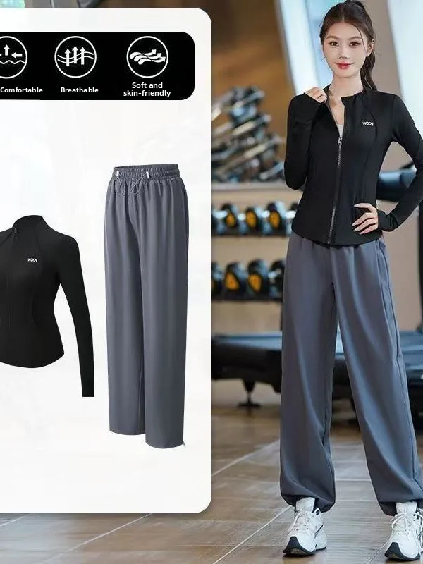 طقم جري خارجي للسيدات لربيع وخريف Qui Dry Zipper Jaet ملابس رياضية احترافية بقصة ضيقة للمشي لمسافات طويلة