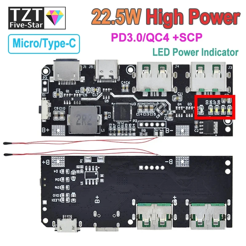 QC4.0 QC3.0 LED Dual USB 5V 4.5A 22.5W Micro/Type-C USB Mobile Power Bank 18650 Charging Module Temperature / Circuit Protection