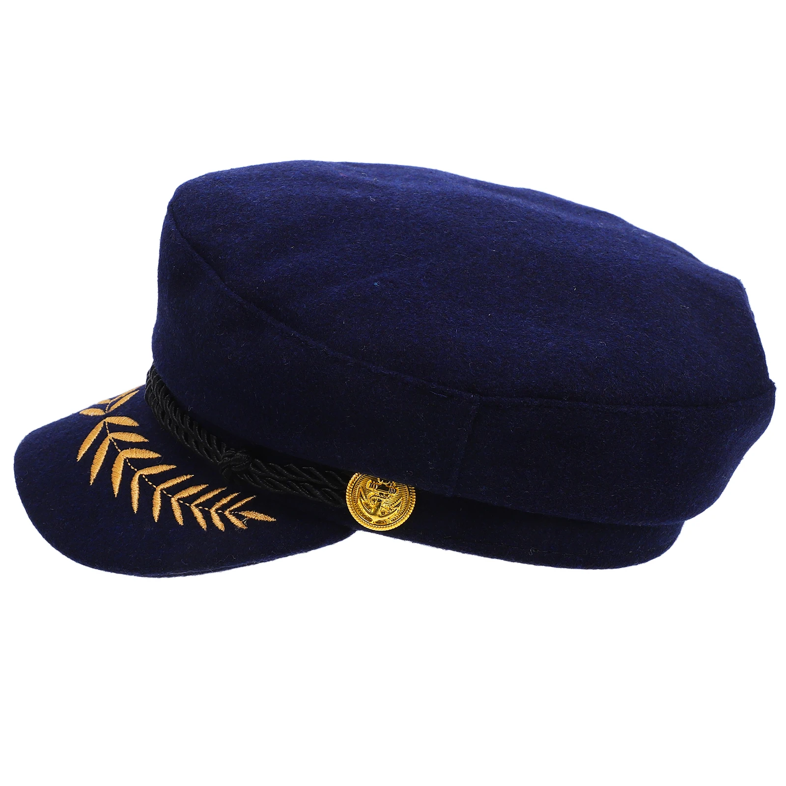 

Navy Cap Retro Flat Top Captain Hat Crown Wheat Embroidery Cosplay Halloween Nautical Sailing Costume Decorative
