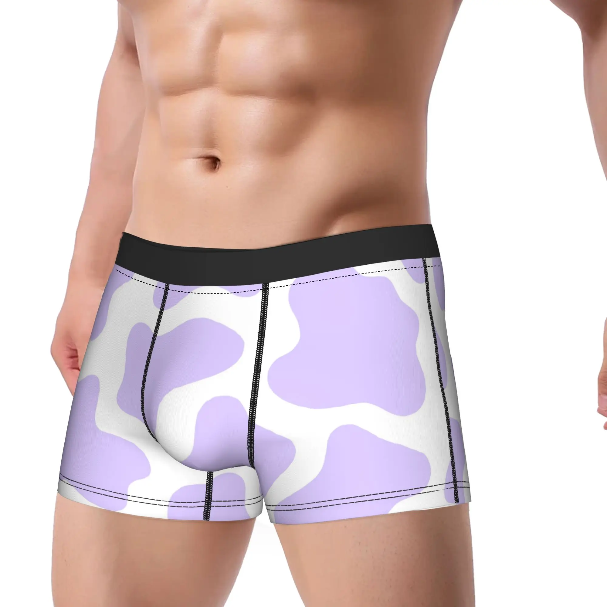 Man Purple Cow Print Cute Long Underwear  Funny Boxer Briefs Shorts Panties Male Breathable Underpants M-XXL