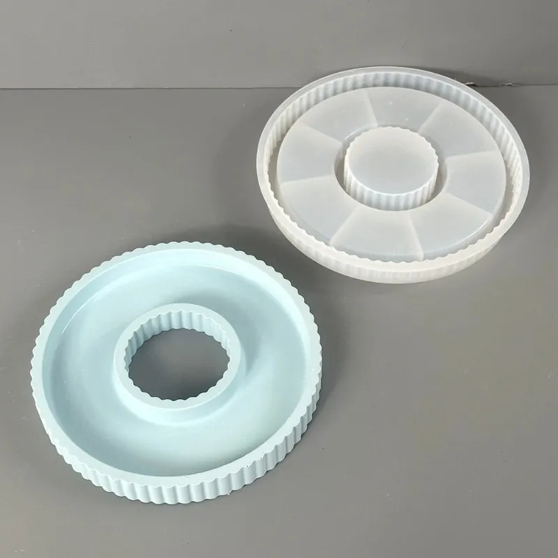 concrete round tray silicone mold diy with hole stripe storage  display dish making plaster resin casting molds home craft decor