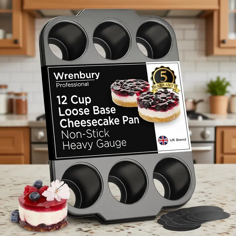 

Nonstick Carbon Steel Mini Cheesecake Pan, Removable Bottom, 12-Cup, 3-Inch, Easy to Clean