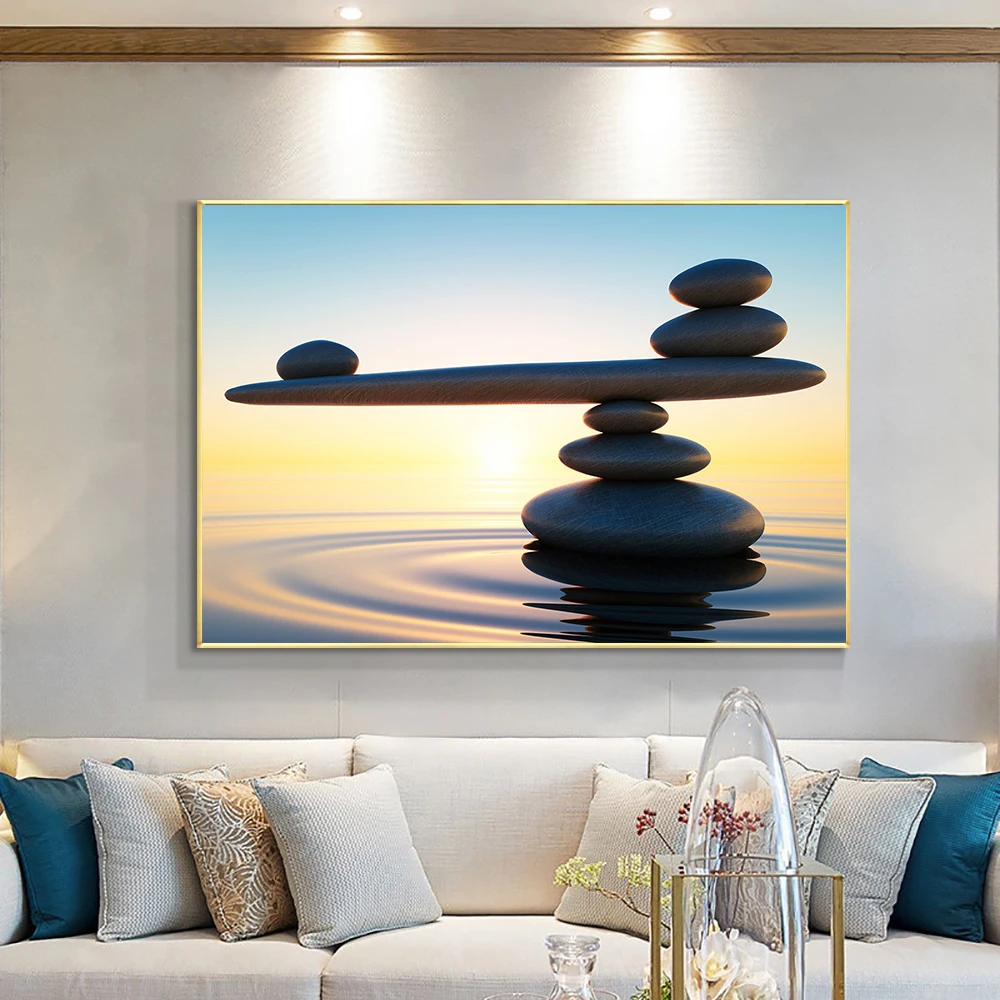 

Balance Stone in Water Photo Canvas Print Modern Wall Art Poster Funny Nature Scenery Picture for Living Room Home Decor Cuadros