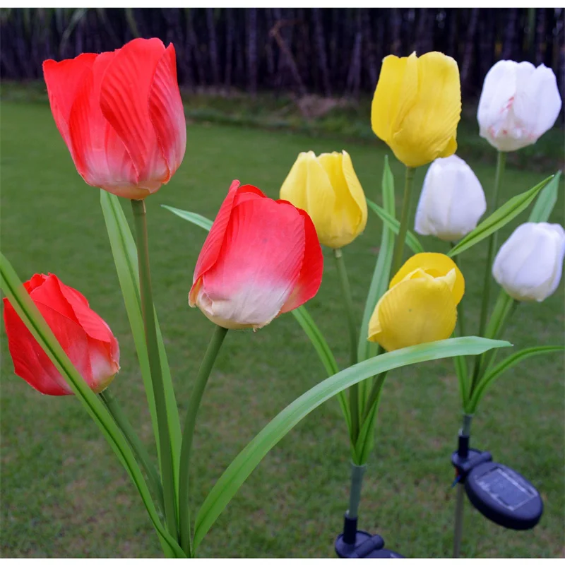 Sexy Christmas 3 Head Tulip LED Solar Garden Lights Outdoor Waterproof Lawn Lamps House Party Decoration Night Light 067