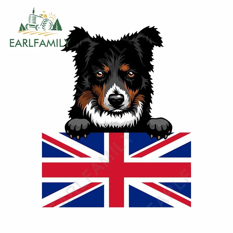 EARLFAMILY 13cm x 10.7cm for BorderCollie England Flag Caravan Car Stickers Funny Motorcycle Car Accessories Decal Windows Decor
