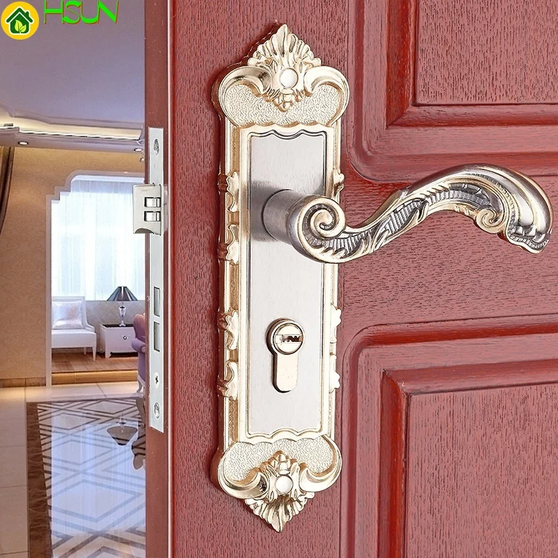 European retro aluminum silver white indoor Door handle bedroom door lock solid wood door door mechanical lock