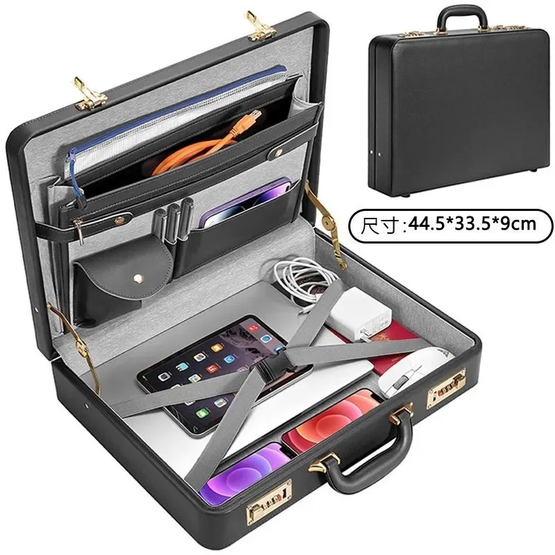

Professional PU Leather Business Briefcase Multifunctional Laptop Bag with Multiple Compartments, Document Organizer for Office