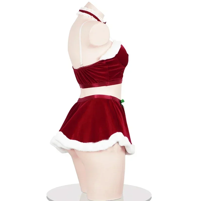 2024 Christmas Santa Claus Uniform Camgirl Cosplay Costume Xmas Clothes Top Skirt Headband Red New Year Nightgown