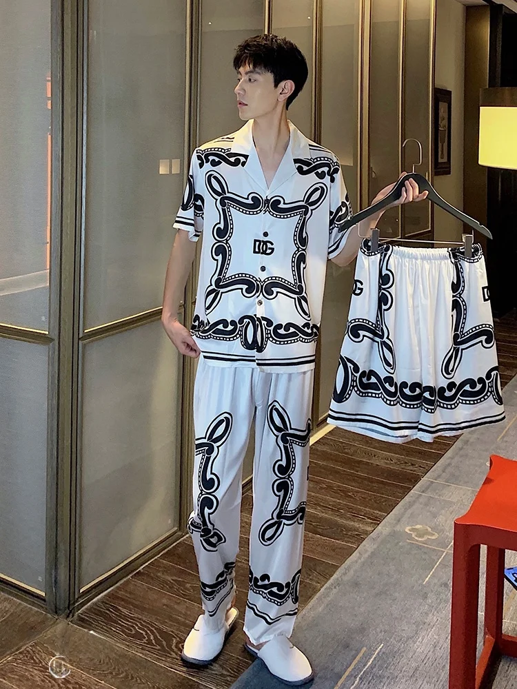 ice-silk-sleepwear-set-for-men-summer-three-piece-suit-long-pants-short-sleeve-comfortable-home-clothes-outfit