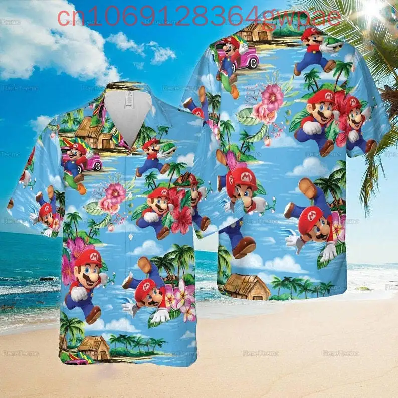 Super Mario Hawaiian Shirt Men's Women Casual Short Sleeve Shirt Game Mario Bros Cartoon Beach Shirt Fashion Resort Kids Shirt